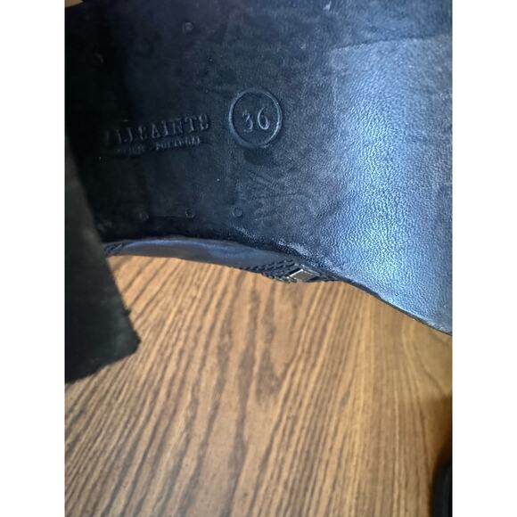 Allsaints Black Moto Shearling Fur Lined Boots Block Heels Chunky size 36 (US6) - Picture 9 of 11